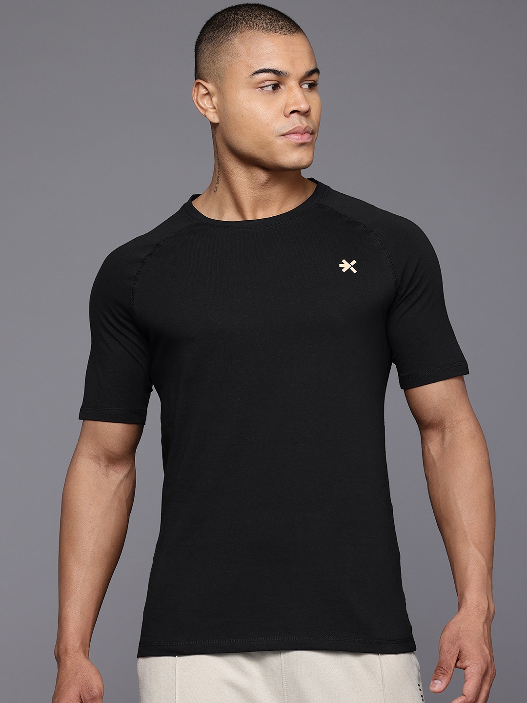 

HRX by Hrithik Roshan Typography Printed Pure Cotton Yoga T-shirt, Black