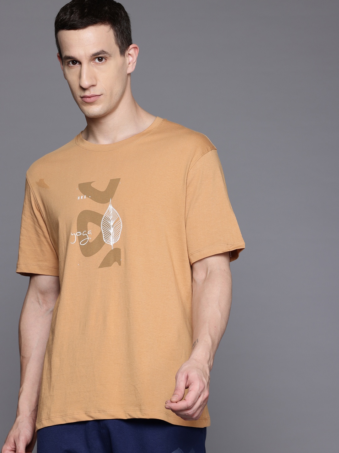 

HRX by Hrithik Roshan Pure Cotton Printed Yoga T-shirt, Beige