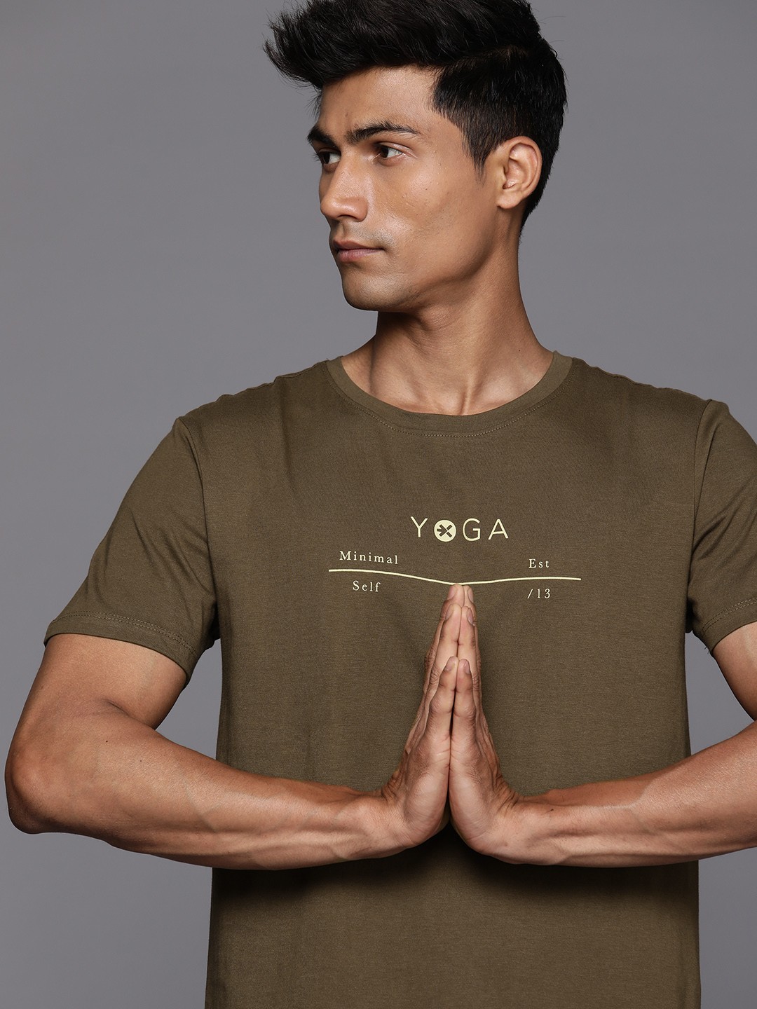 

HRX by Hrithik Roshan Pure Cotton Printed Yoga T-shirt, Taupe
