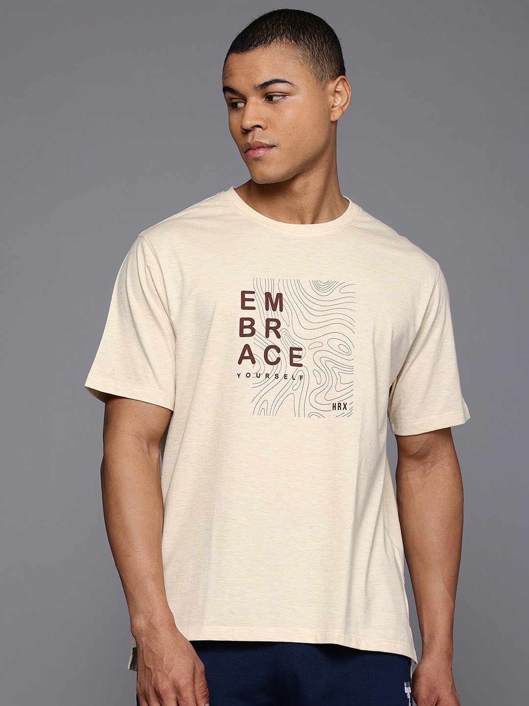 

HRX by Hrithik Roshan Typography Printed T-shirt, Beige