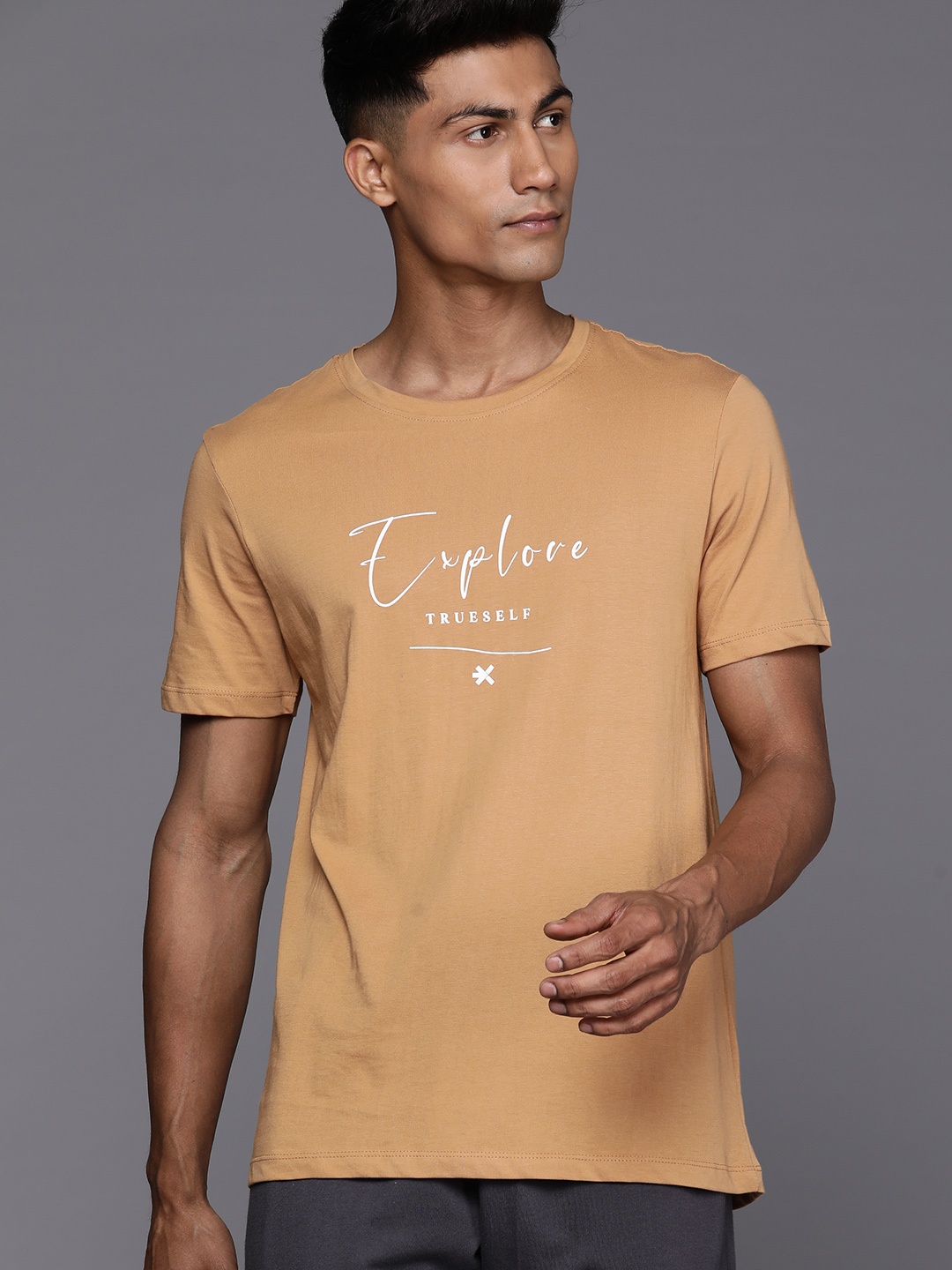 

HRX by Hrithik Roshan Men Typography Printed Pure Cotton Yoga T-shirt, Beige