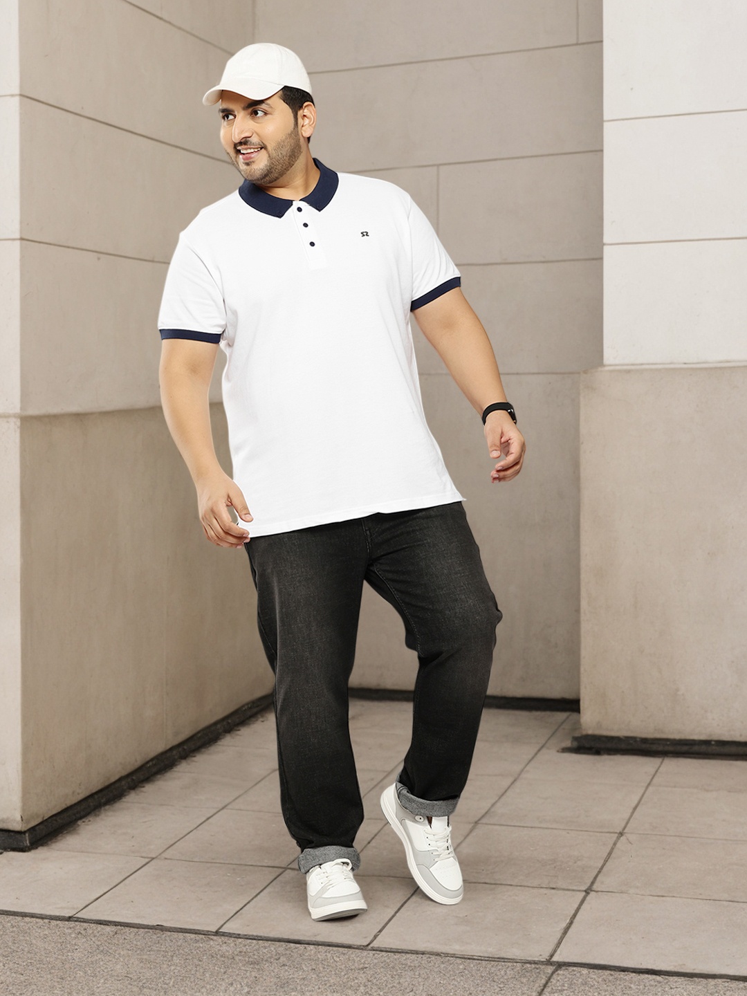 

Sztori Plus-Size Polo Collar Pure Cotton T-shirt, White