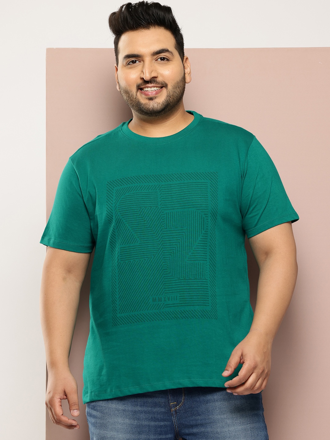 

Sztori Plus Size Stripe Printed Pure Cotton T-shirt, Green