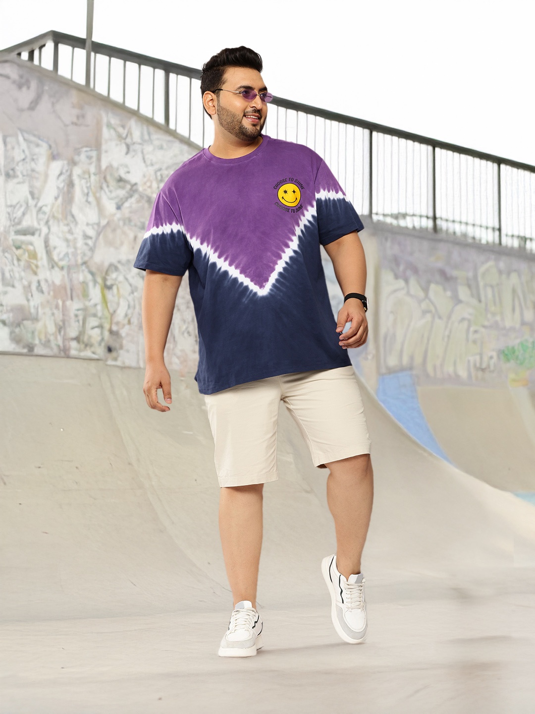 Sztori Plus Size Dyed Drop-Shoulder Pure Cotton T-shirt, Navy blue