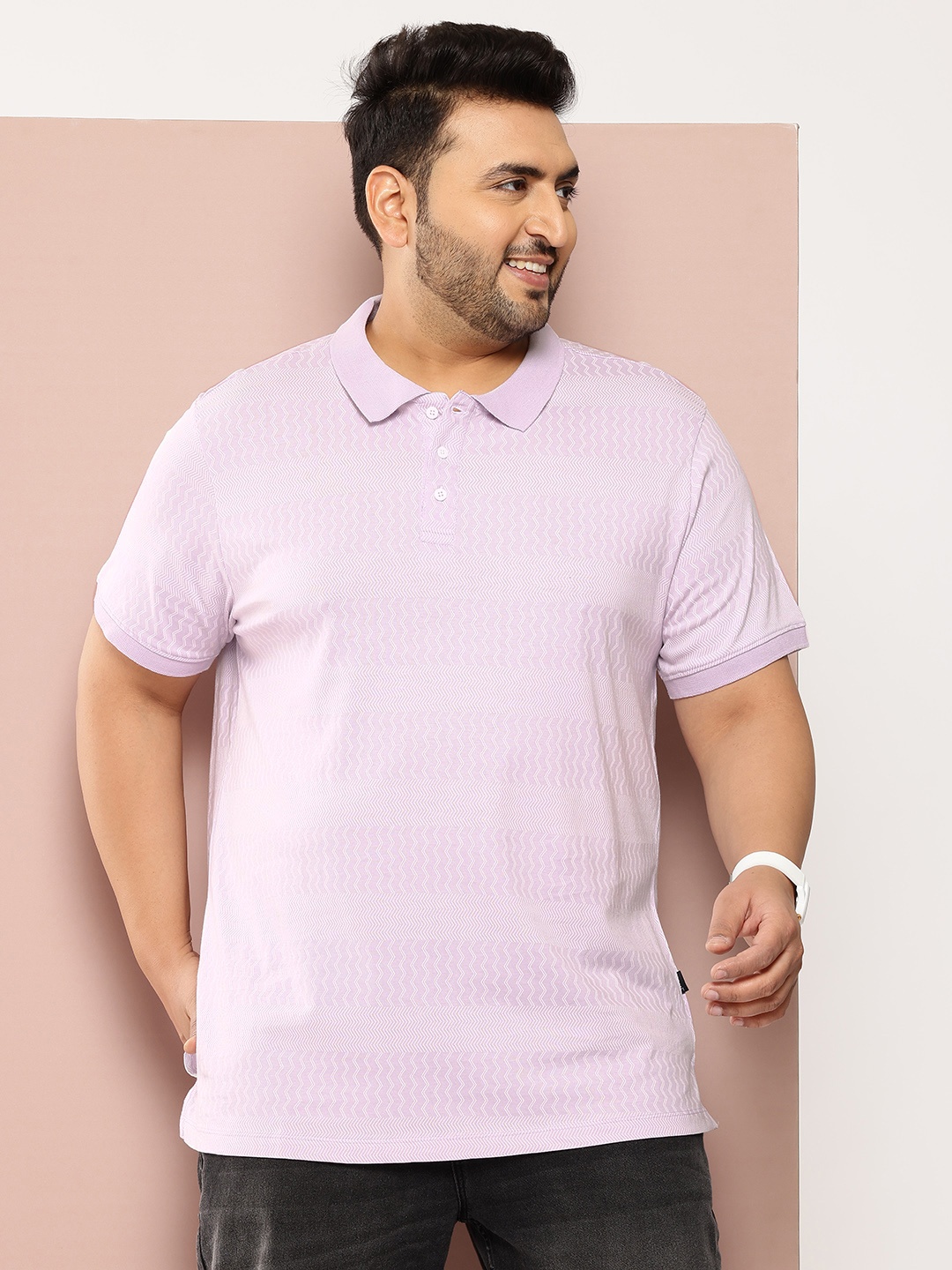 

Sztori Plus Size Printed Polo Collar Pure Cotton T-shirt, Lavender