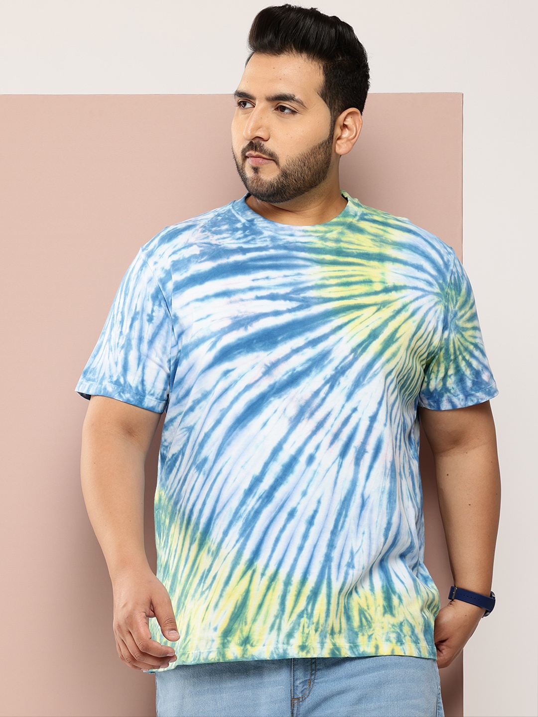 

Sztori Plus Size Tie & Dye Pure Cotton T-shirt, Blue