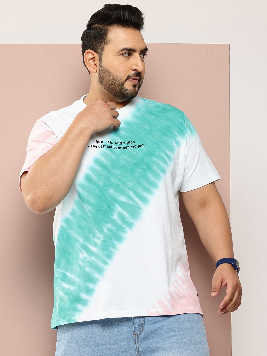

Sztori Plus Size Tie & Dye Pure Cotton T-shirt, Blue