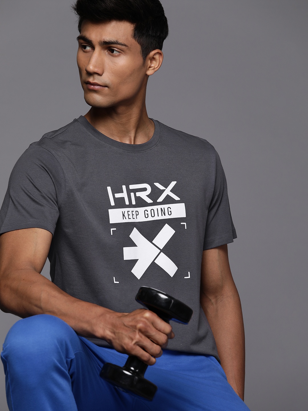 

HRX by Hrithik Roshan Brand Logo Printed Rapid-Dry Training T-shirt, Charcoal
