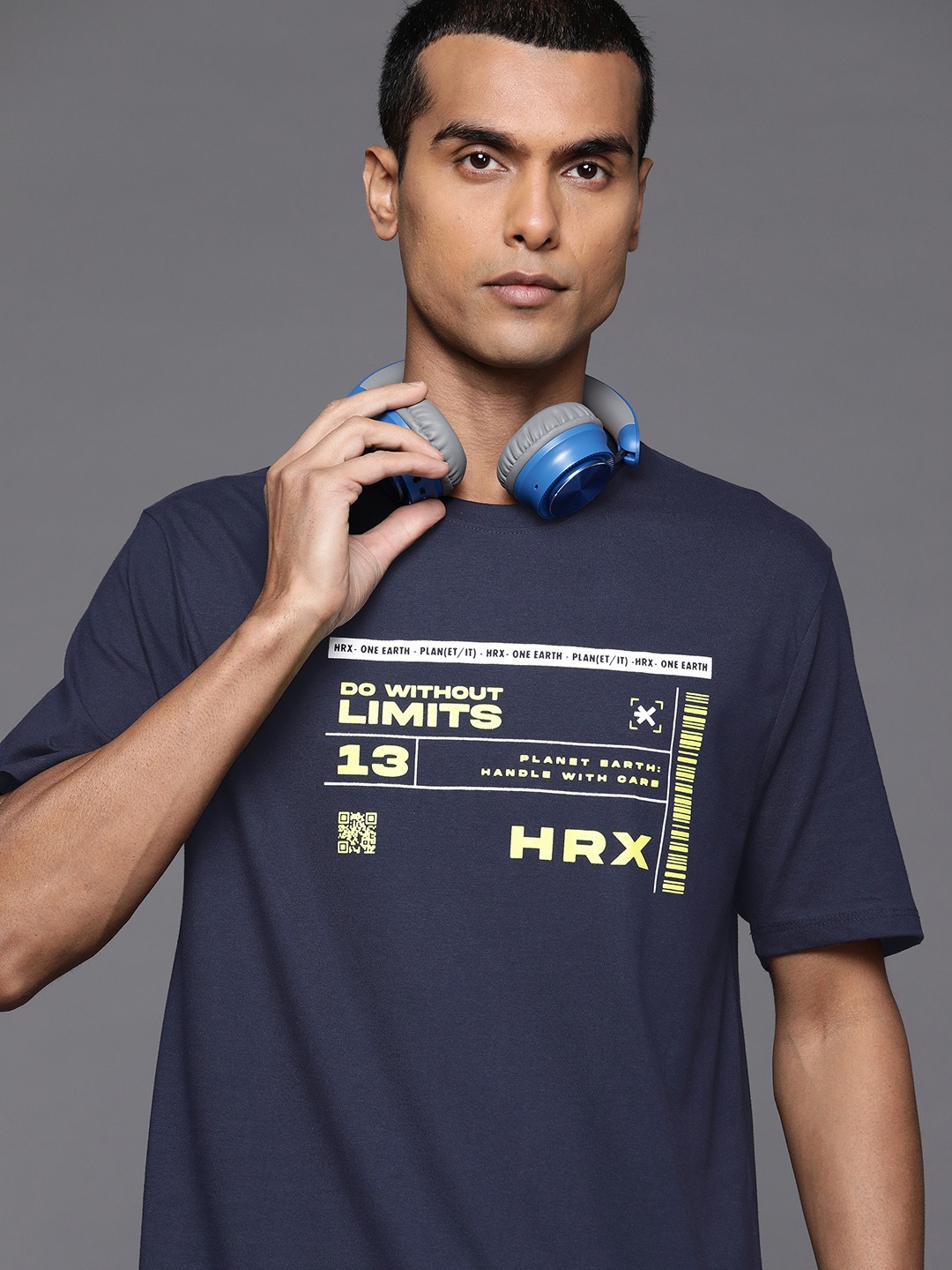 

HRX by Hrithik Roshan Typography Printed T-shirt, Navy blue