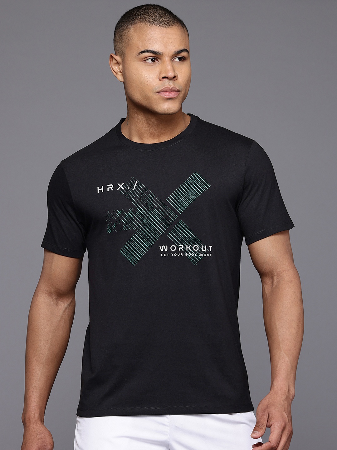 

HRX by Hrithik Roshan Brand Logo Printed Training T-shirt, Black