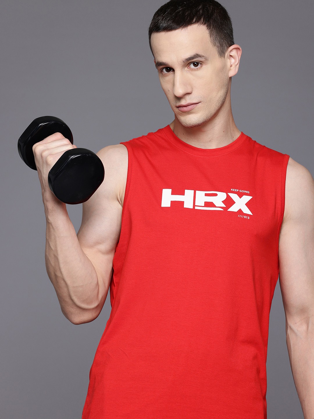

HRX by Hrithik Roshan Printed Rapid-Dry Sleeveless Training T-shirt, Red