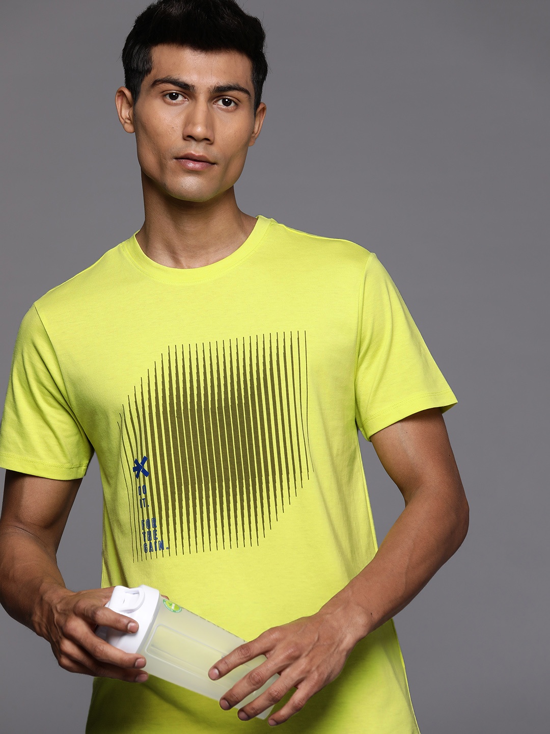 

HRX by Hrithik Roshan Striped Rapid-Dry Training T-shirt, Lime green