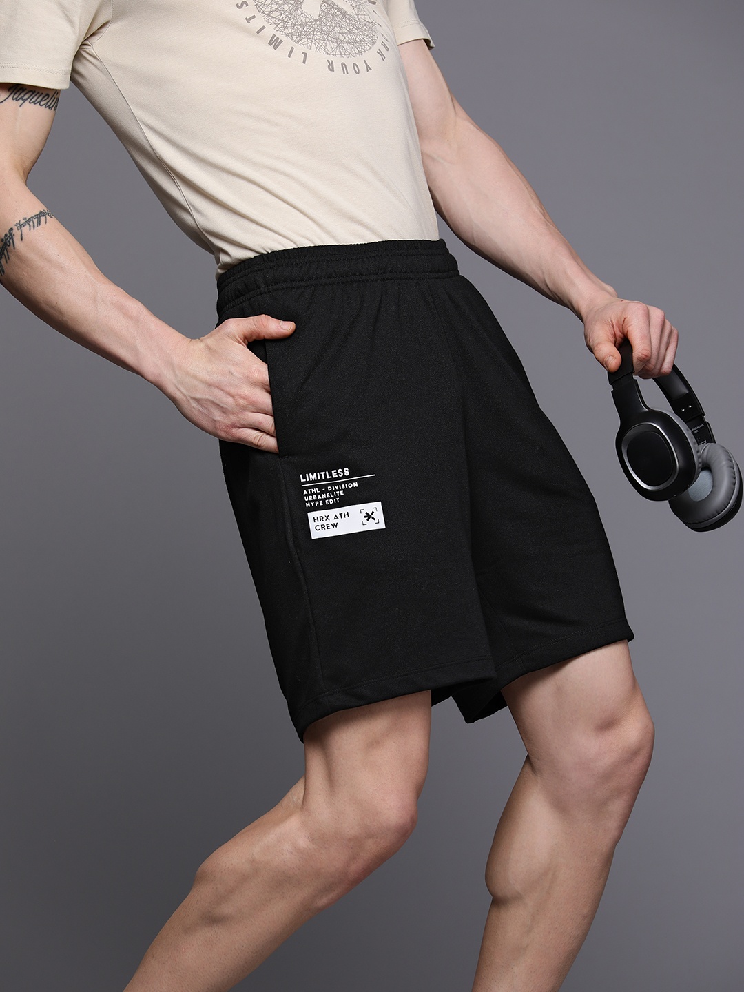 

HRX by Hrithik Roshan Men Printed Detail Lifestyle Shorts, Black
