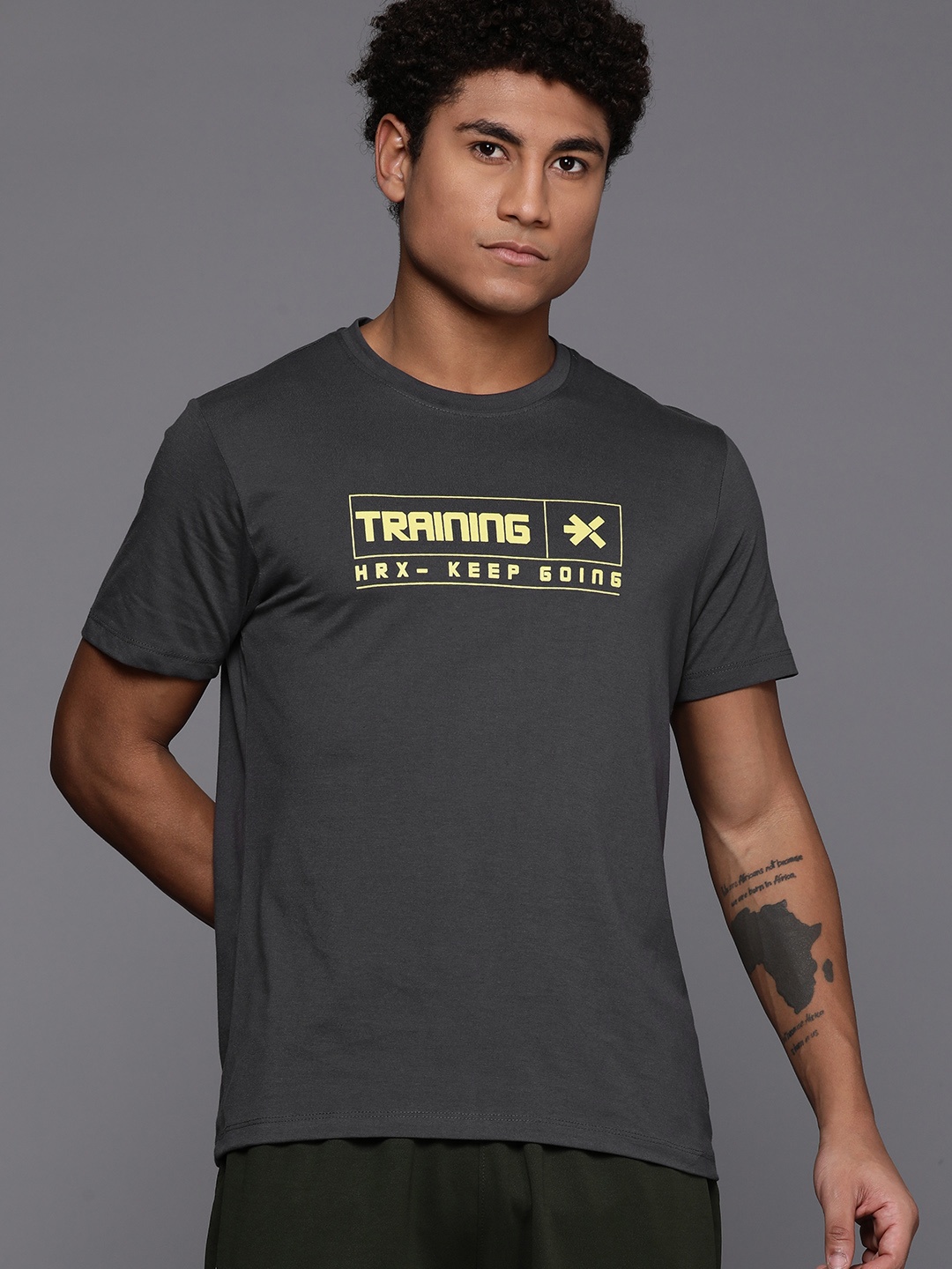 

HRX by Hrithik Roshan Printed Training T-shirt, Charcoal