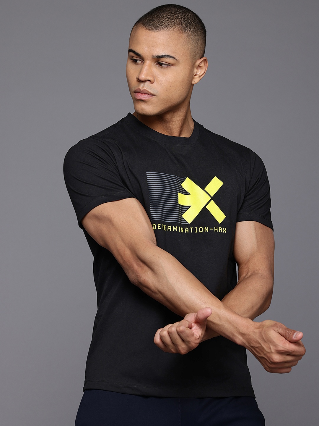 

HRX by Hrithik Roshan Brand Logo Printed Training T-shirt, Black