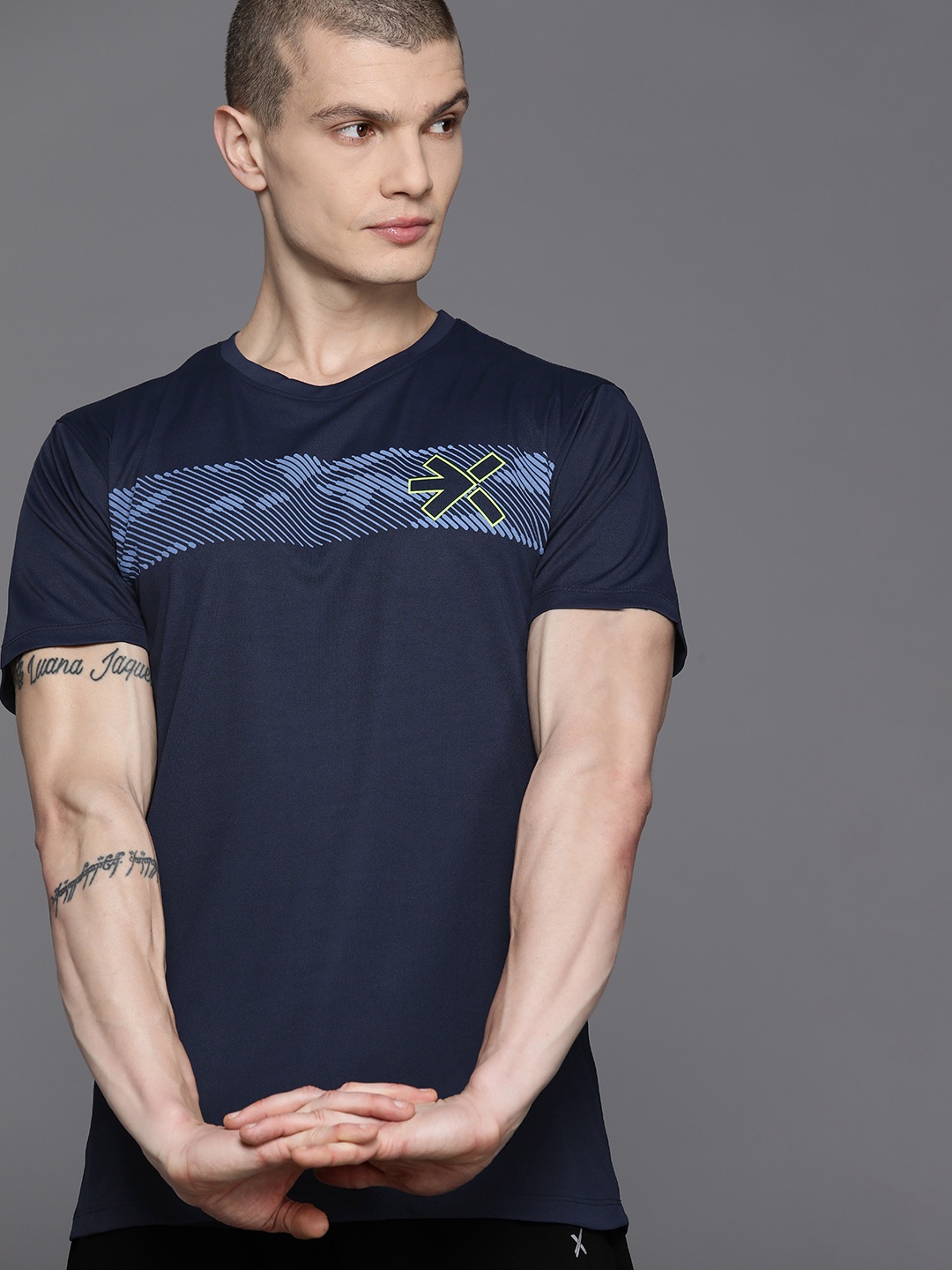 

HRX by Hrithik Roshan Printed Training T-shirt, Navy blue
