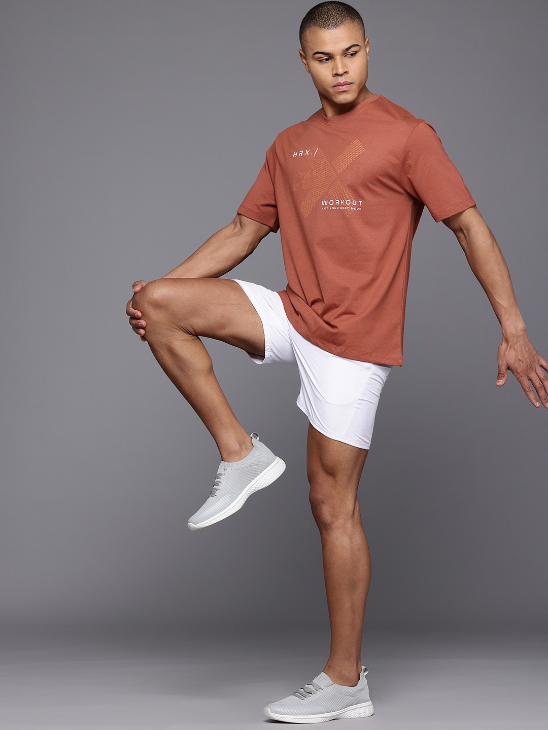 

HRX by Hrithik Roshan Typography Printed Training T-shirt, Rust