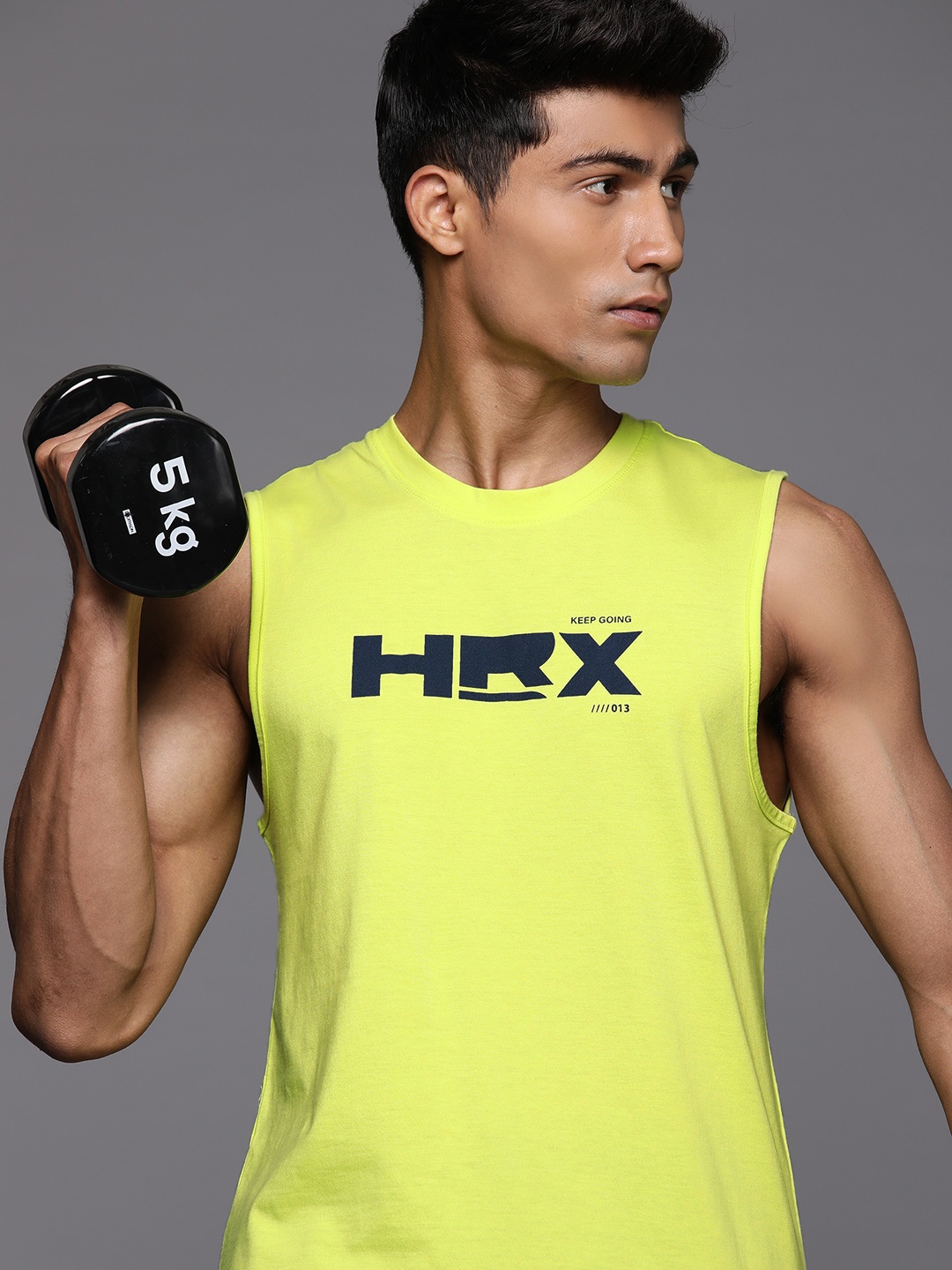 

HRX by Hrithik Roshan Brand Logo Printed Rapid-Dry Training T-shirt, Lime green