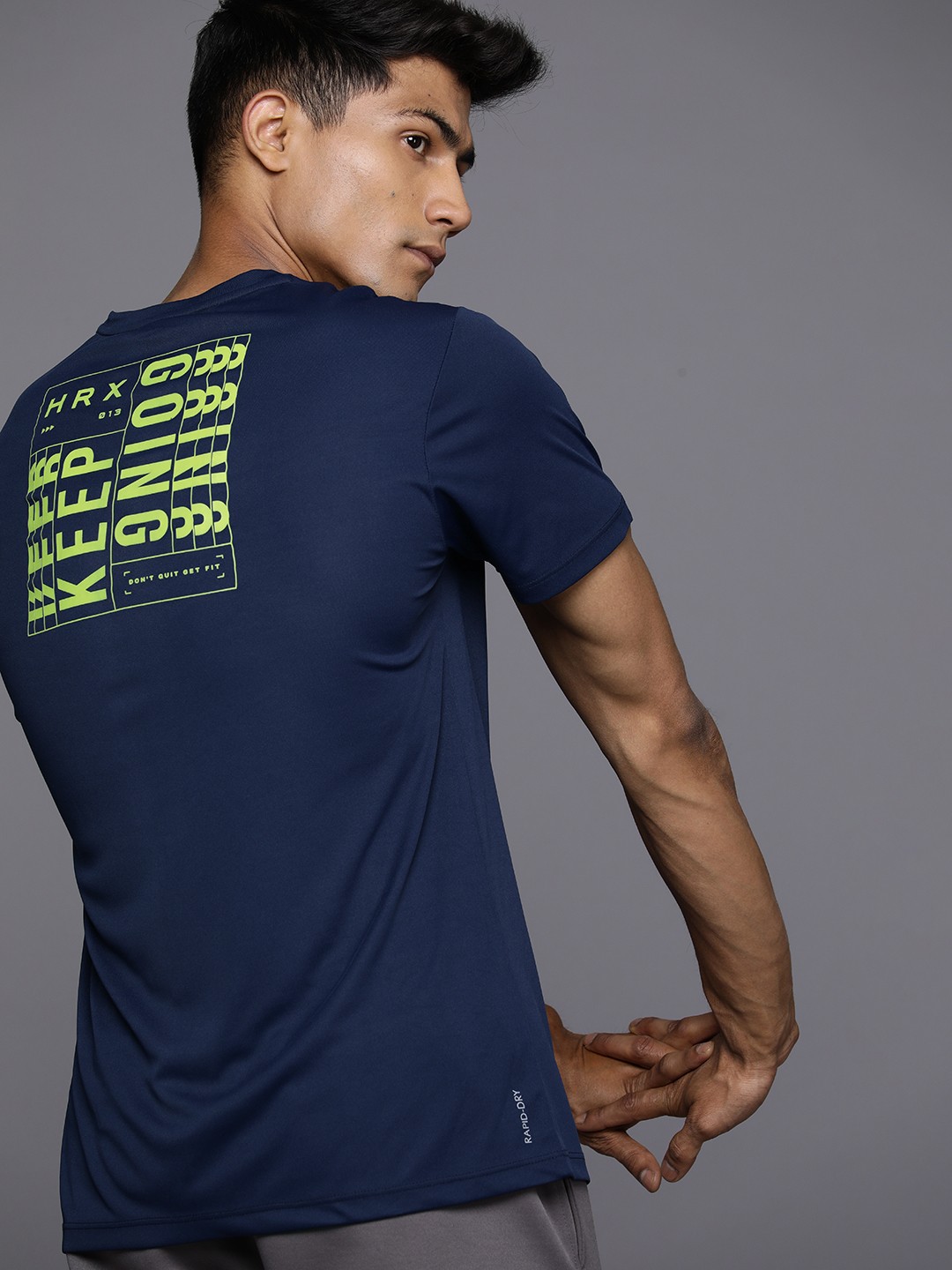 

HRX by Hrithik Roshan Typography Print Rapid-Dry Training T-shirt, Navy blue