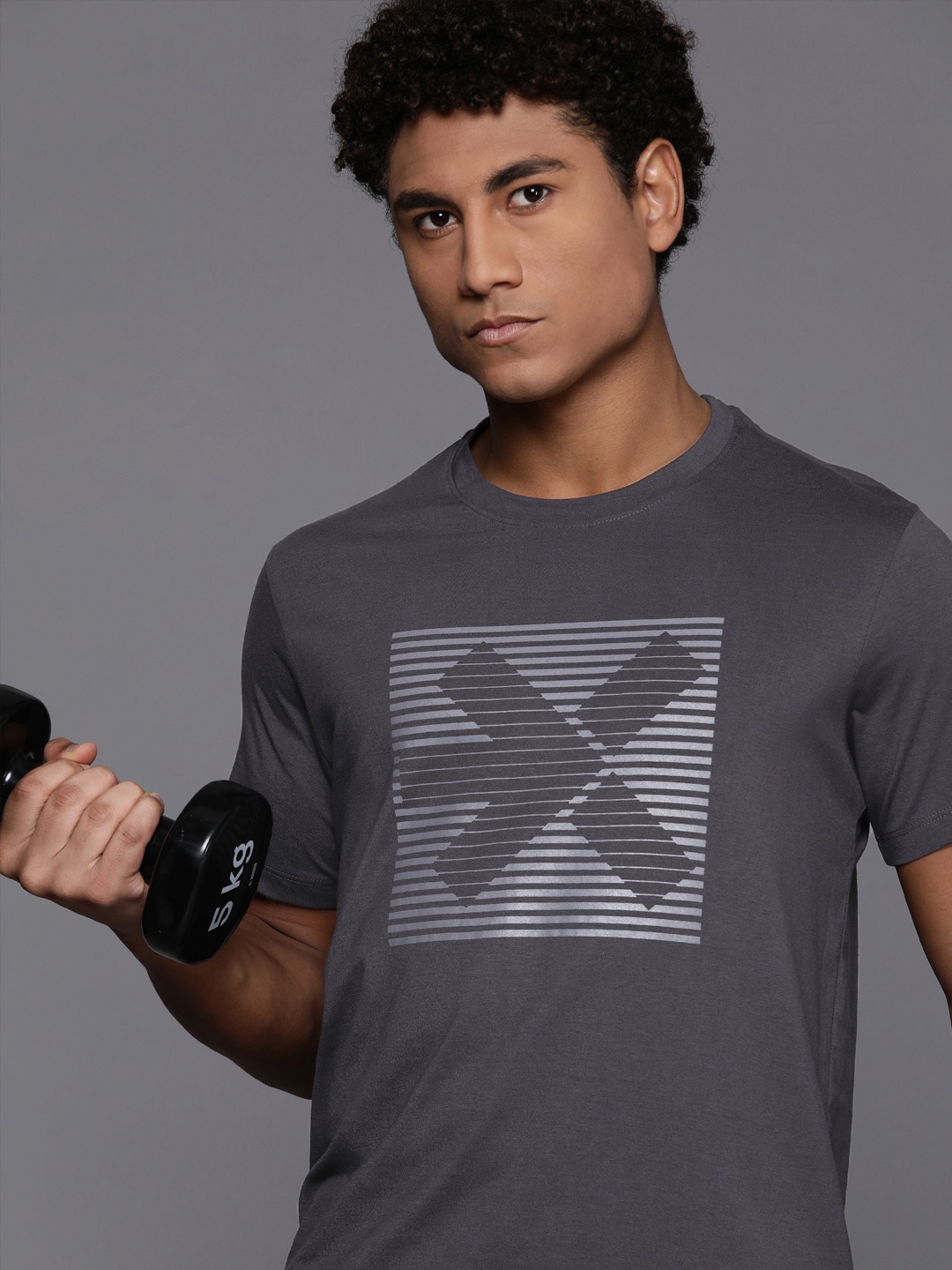 

HRX by Hrithik Roshan Men Brand Logo Printed Training T-shirt, Charcoal