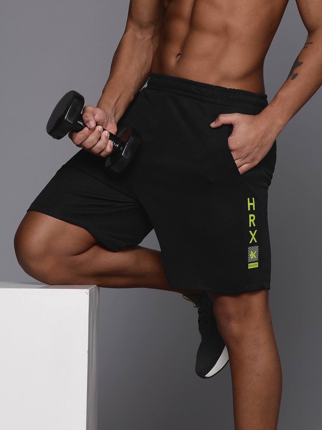 

HRX by Hrithik Roshan Men Printed Training Shorts, Black
