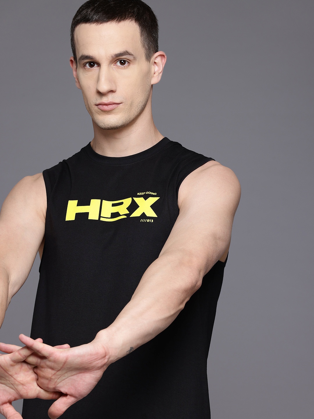 

HRX by Hrithik Roshan Printed Rapid-Dry Sleeveless Training T-shirt, Black