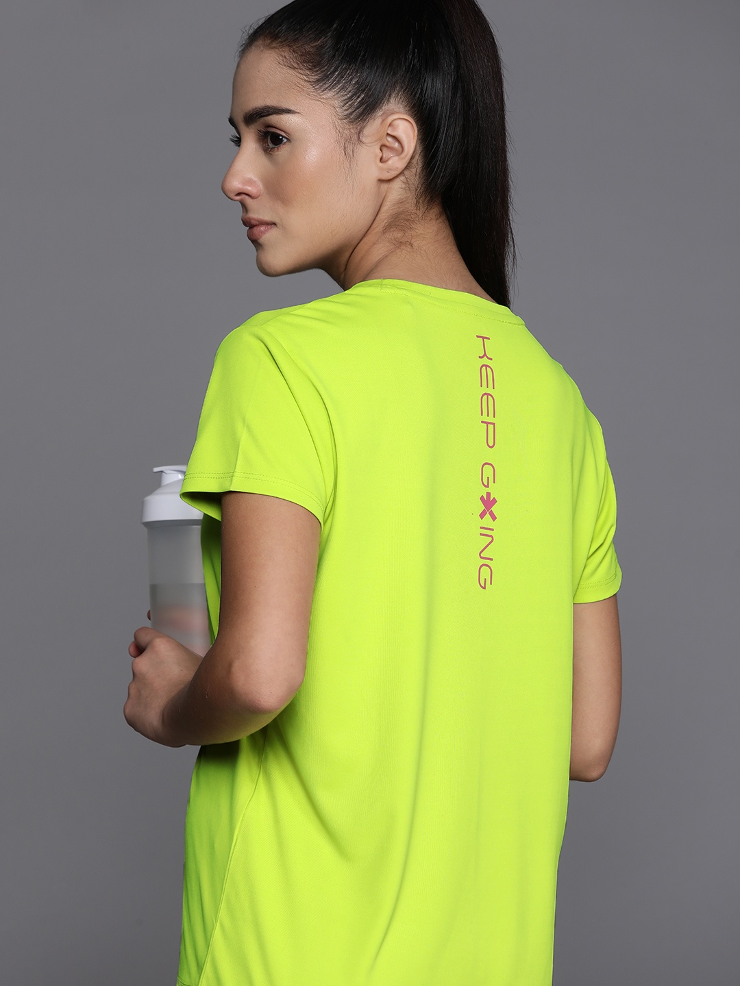 

HRX by Hrithik Roshan Typography Printed Rapid-Dry Training T-shirt, Lime green