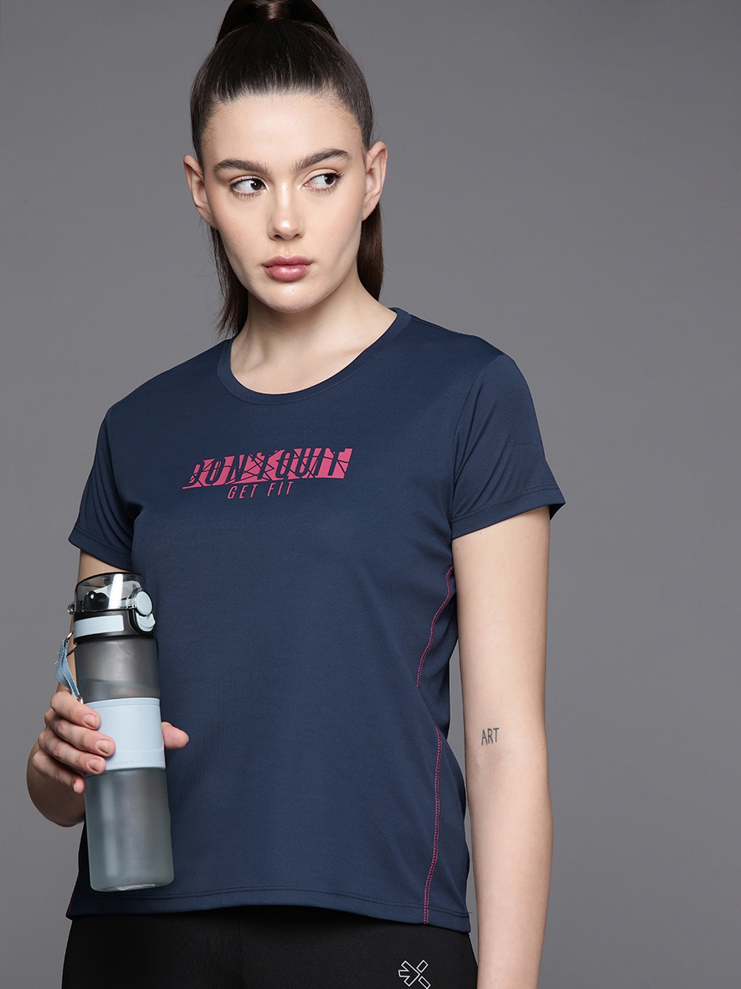 

HRX by Hrithik Roshan Typography Printed Training T-shirt, Navy blue