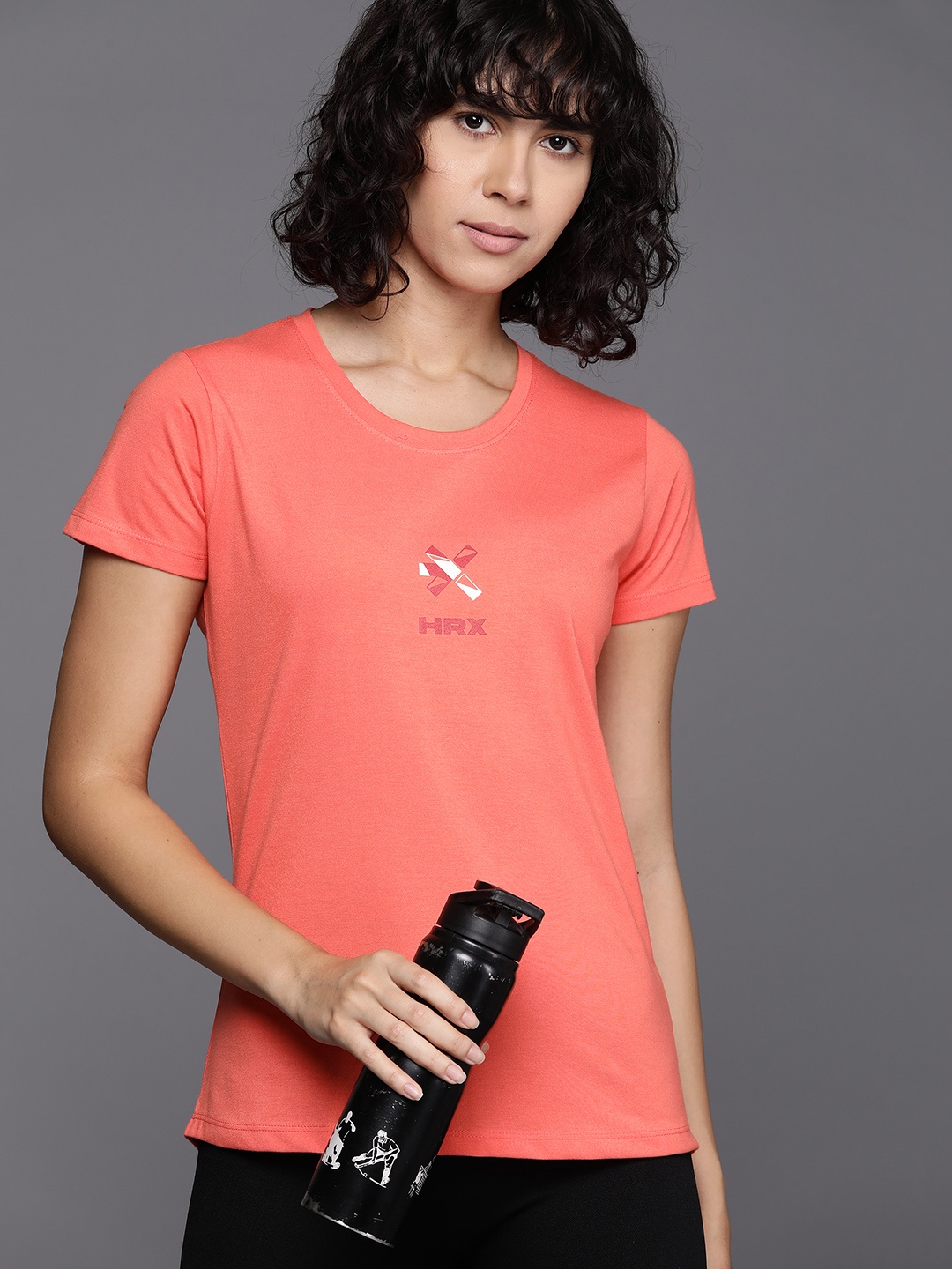 

HRX by Hrithik Roshan Brand Logo Printed Training T-shirt, Coral