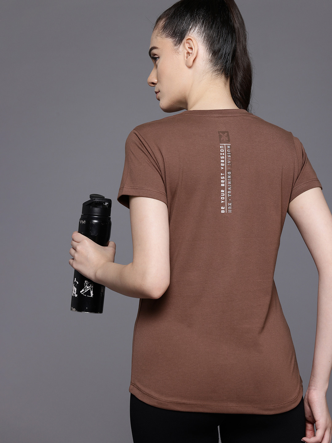 

HRX by Hrithik Roshan Typography Printed Training T-shirt, Brown