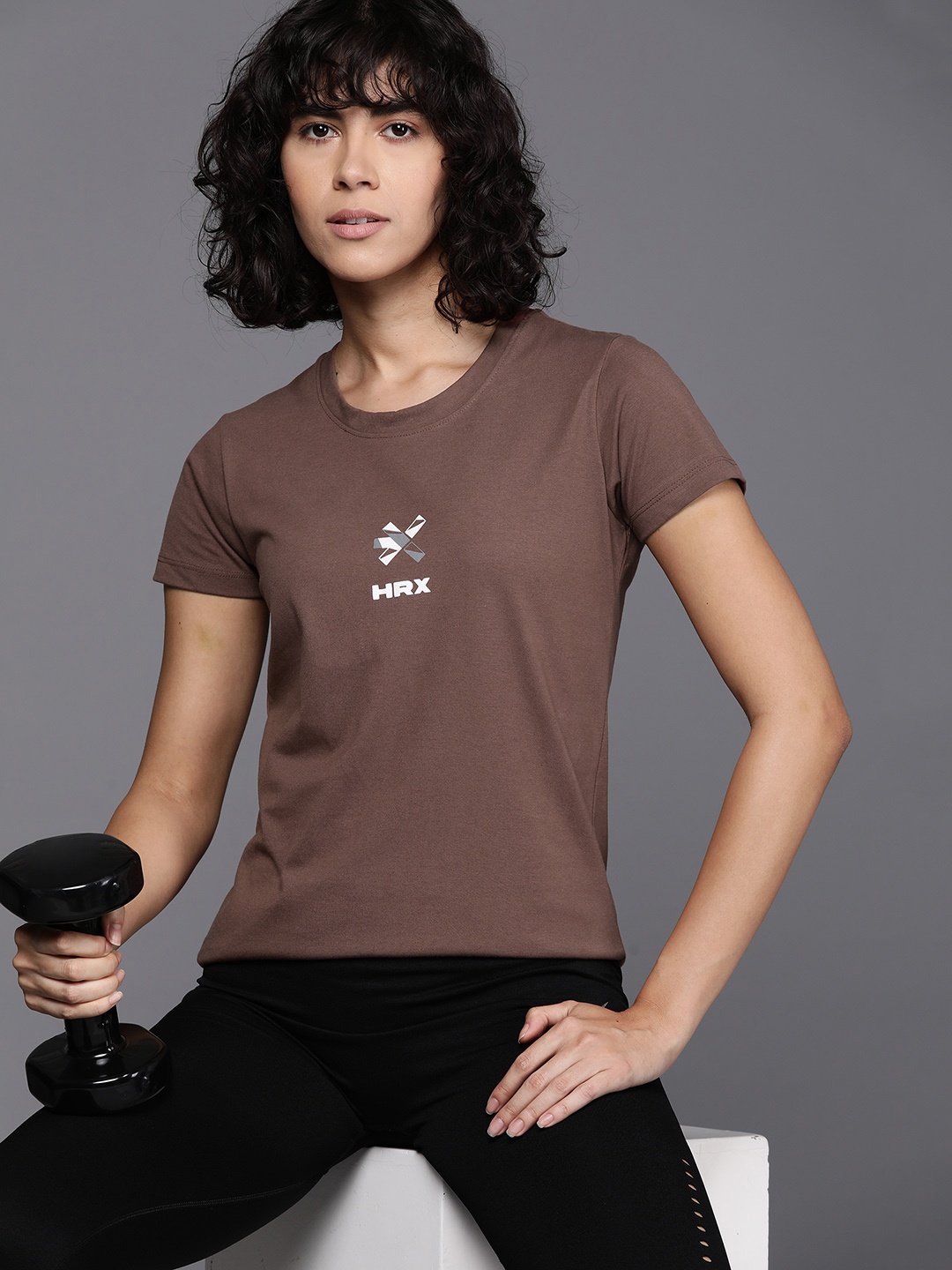 

HRX by Hrithik Roshan Brand Logo Printed Training T-shirt, Brown