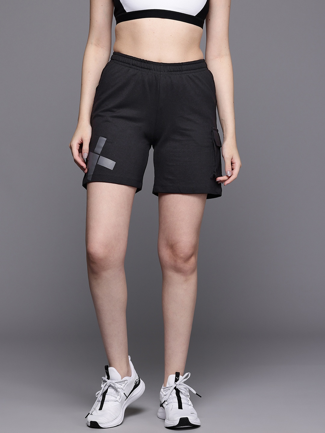 

HRX by Hrithik Roshan Women High-Rise Cargo Style Lifestyle Shorts, Black