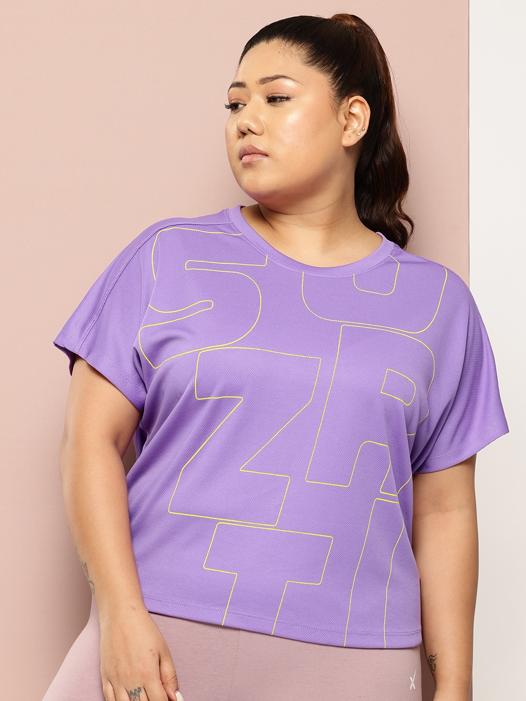 

Sztori Plus Size Printed Extended Sleeves T-shirt, Violet