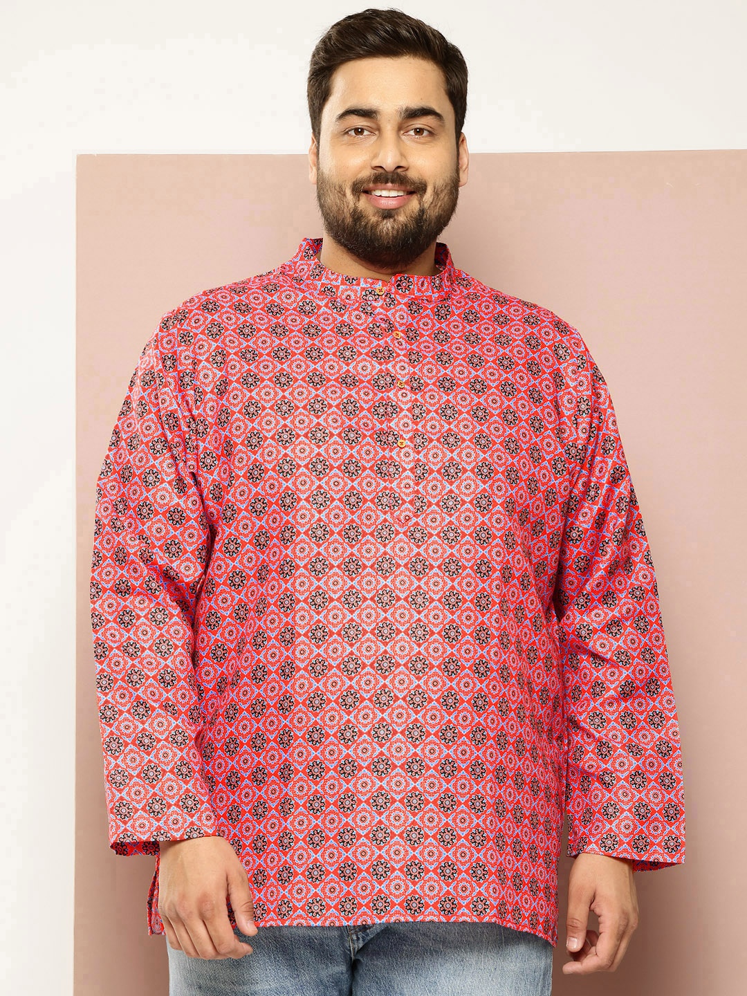 

Sztori Men Plus Size Ethnic Motifs Printed Kurta, Red