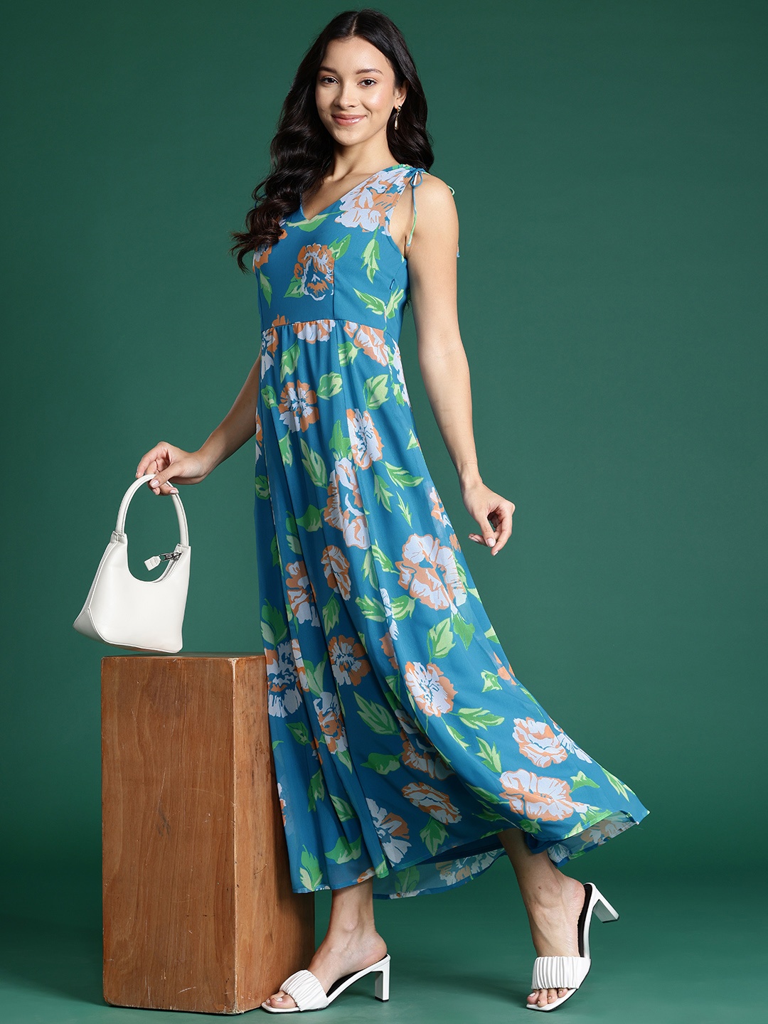 

DressBerry Floral Print A-Line Maxi Dress, Turquoise blue