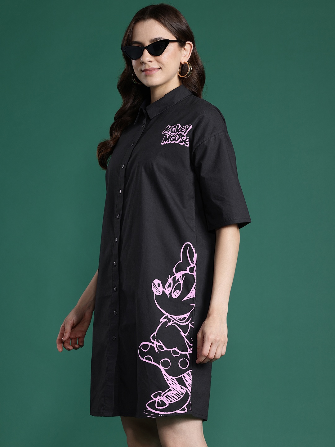 

DressBerry Pure Cotton Mickey Mouse Print Shirt Dress, Black