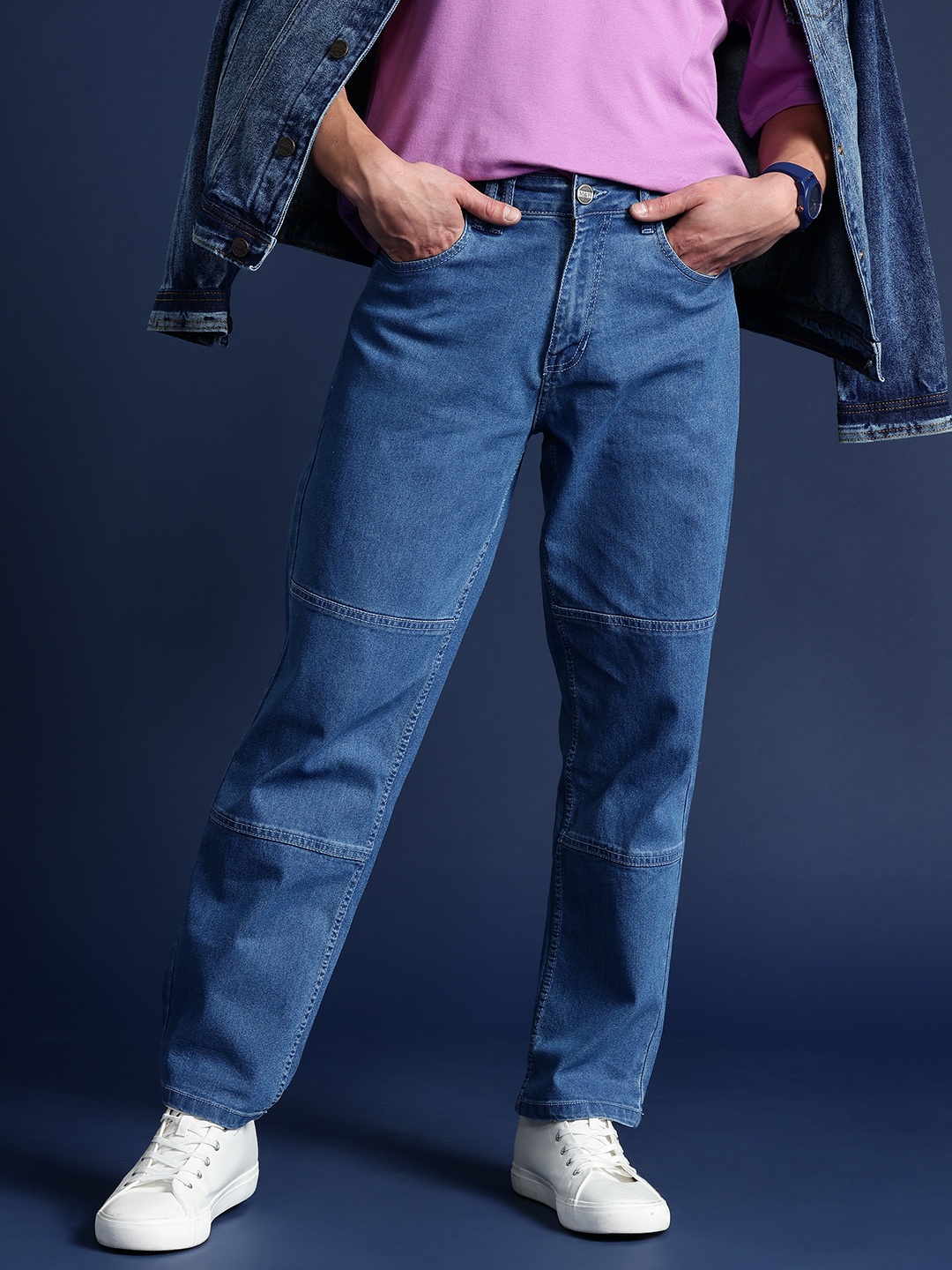 

Mast & Harbour Men Straight Fit Panelled Stretchable Jeans, Blue