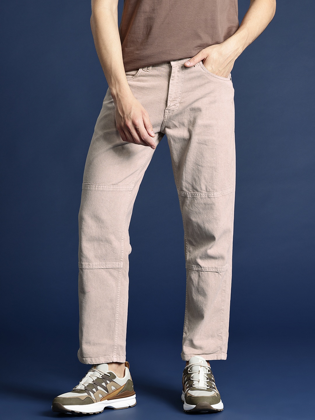 

Mast & Harbour Men Straight Fit Stretchable Jeans, Beige