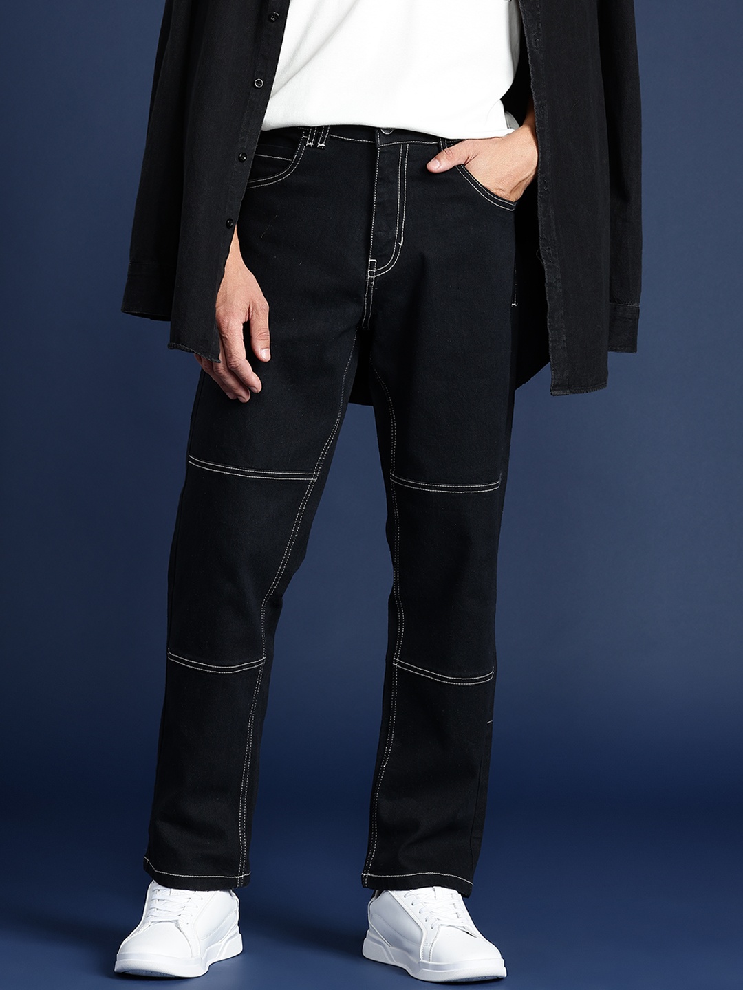 

Mast & Harbour Men Straight Fit Stretchable Jeans, Black