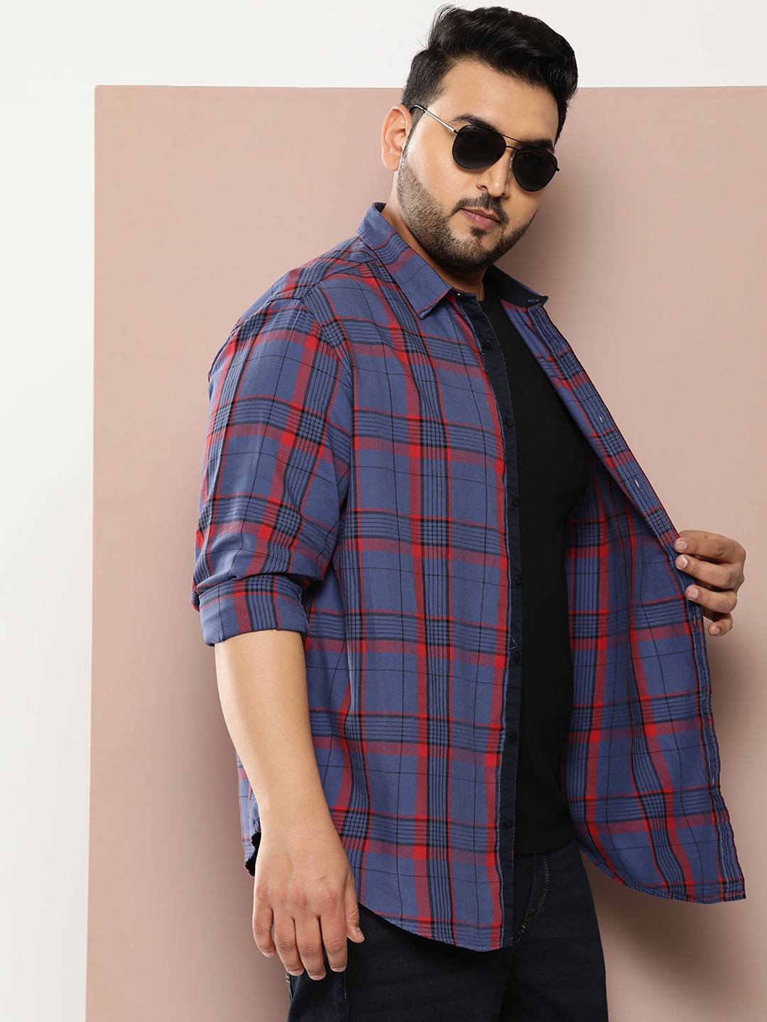 

Sztori Plus Size Checked Pure Cotton Shirt, Blue