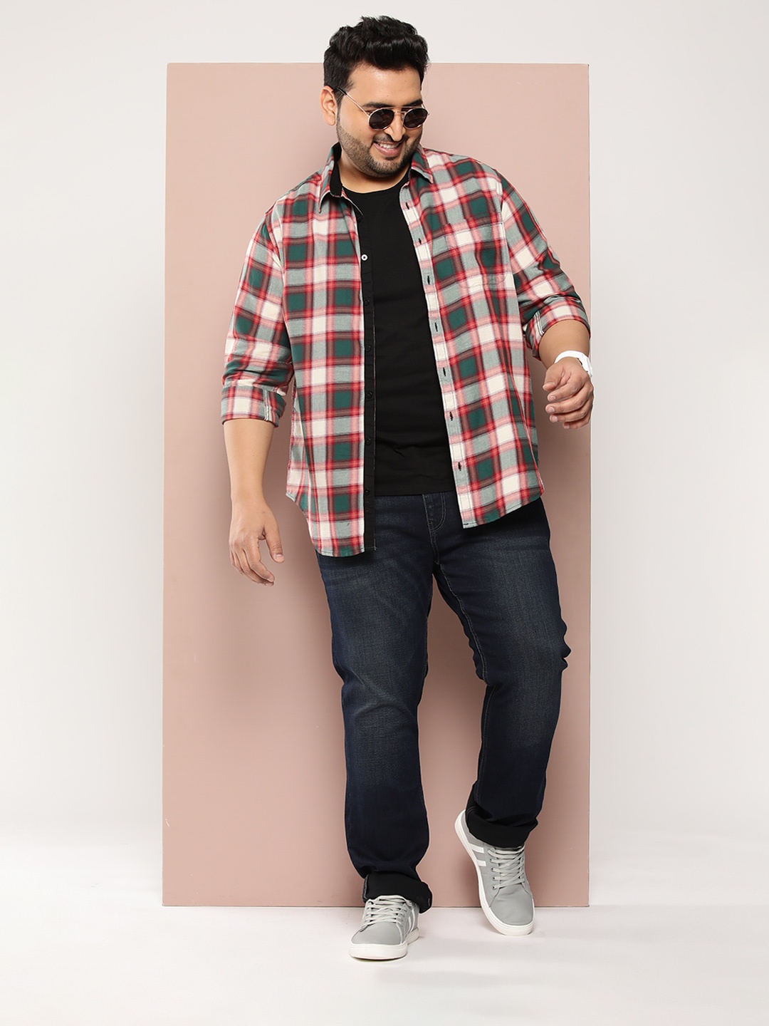 

Sztori Men Plus Size Pure Cotton Checked Casual Shirt, Green