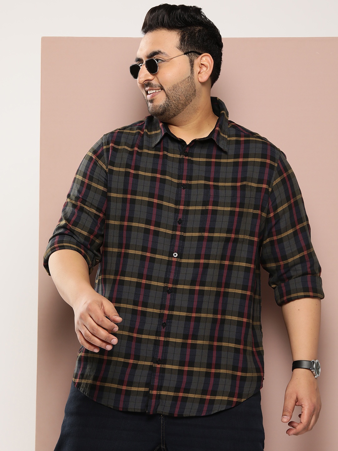 

Sztori Plus Size Tartan Checks Pure Cotton Casual Shirt, Multi