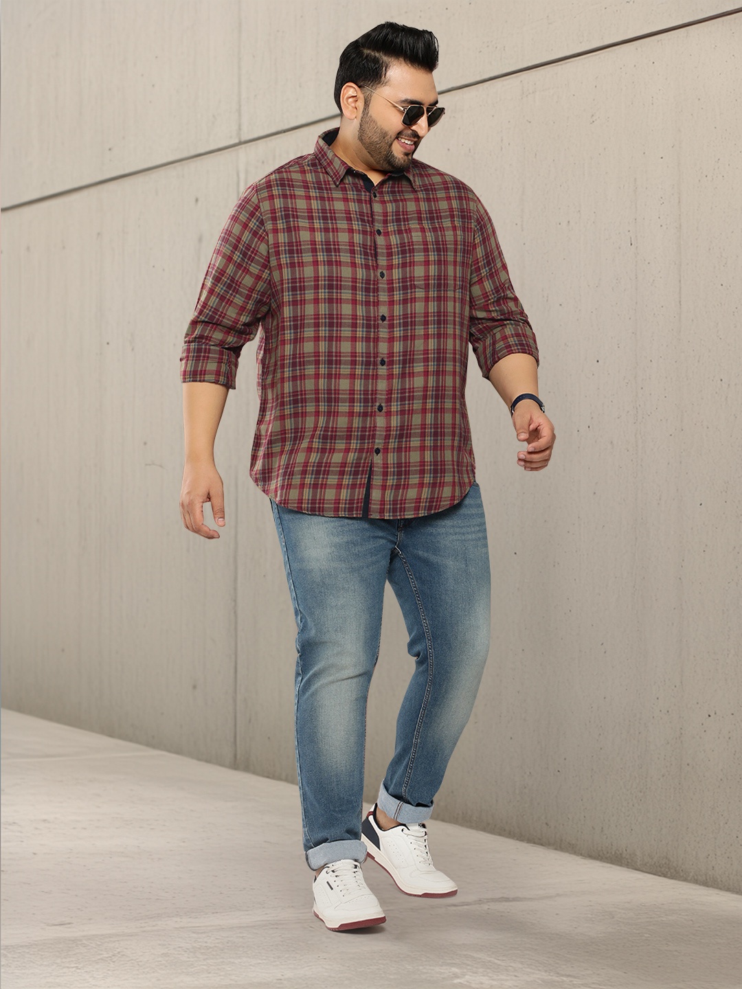 

Sztori Plus Size Pure Cotton Checked Casual Shirt, Beige