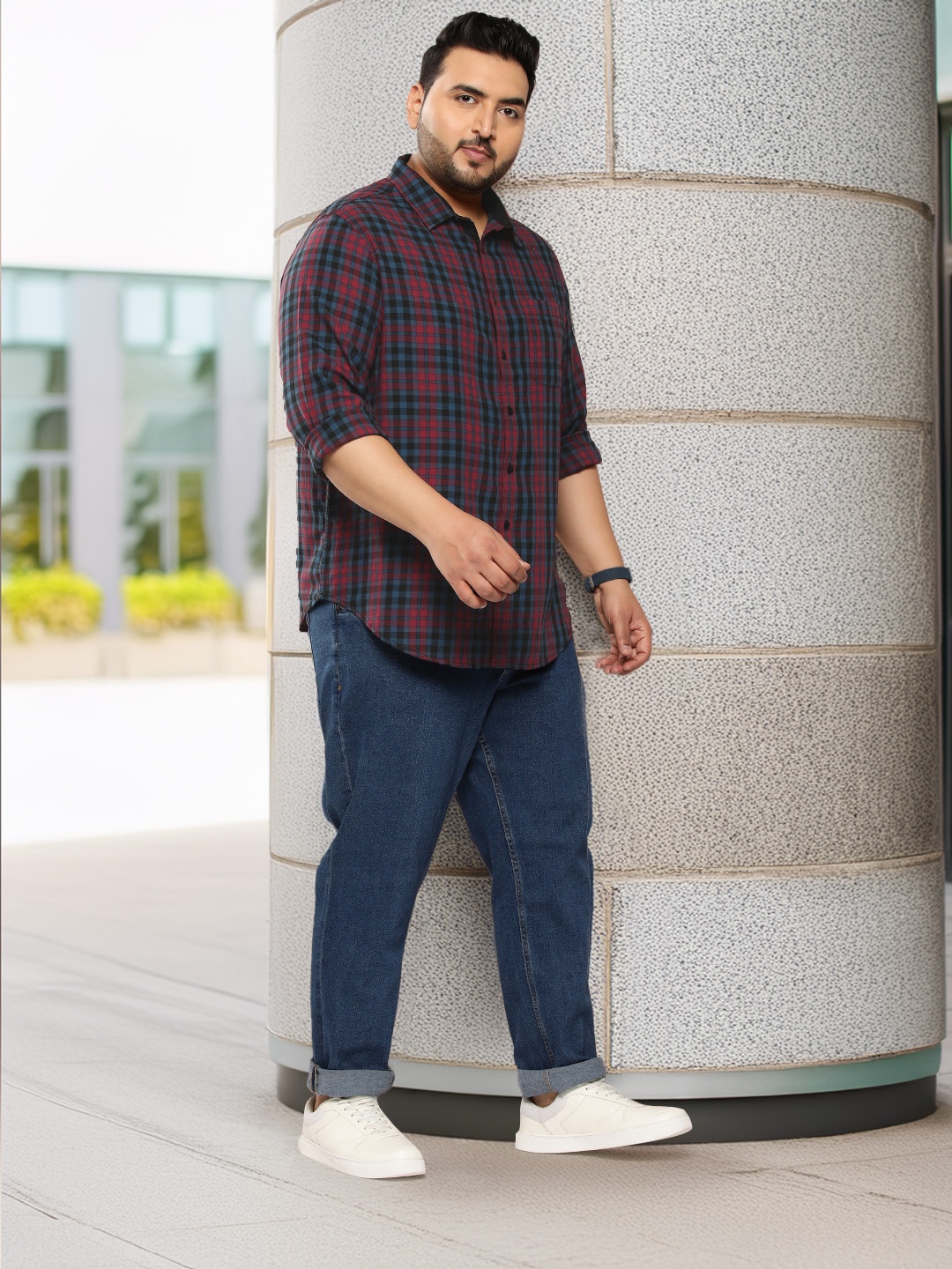 

Sztori Plus Size Checked Pure Cotton Casual Shirt, Maroon