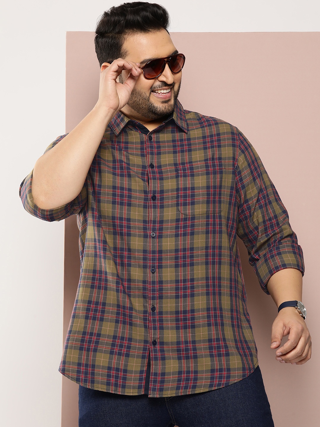 

Sztori Plus Size Checked Casual Shirt, Brown