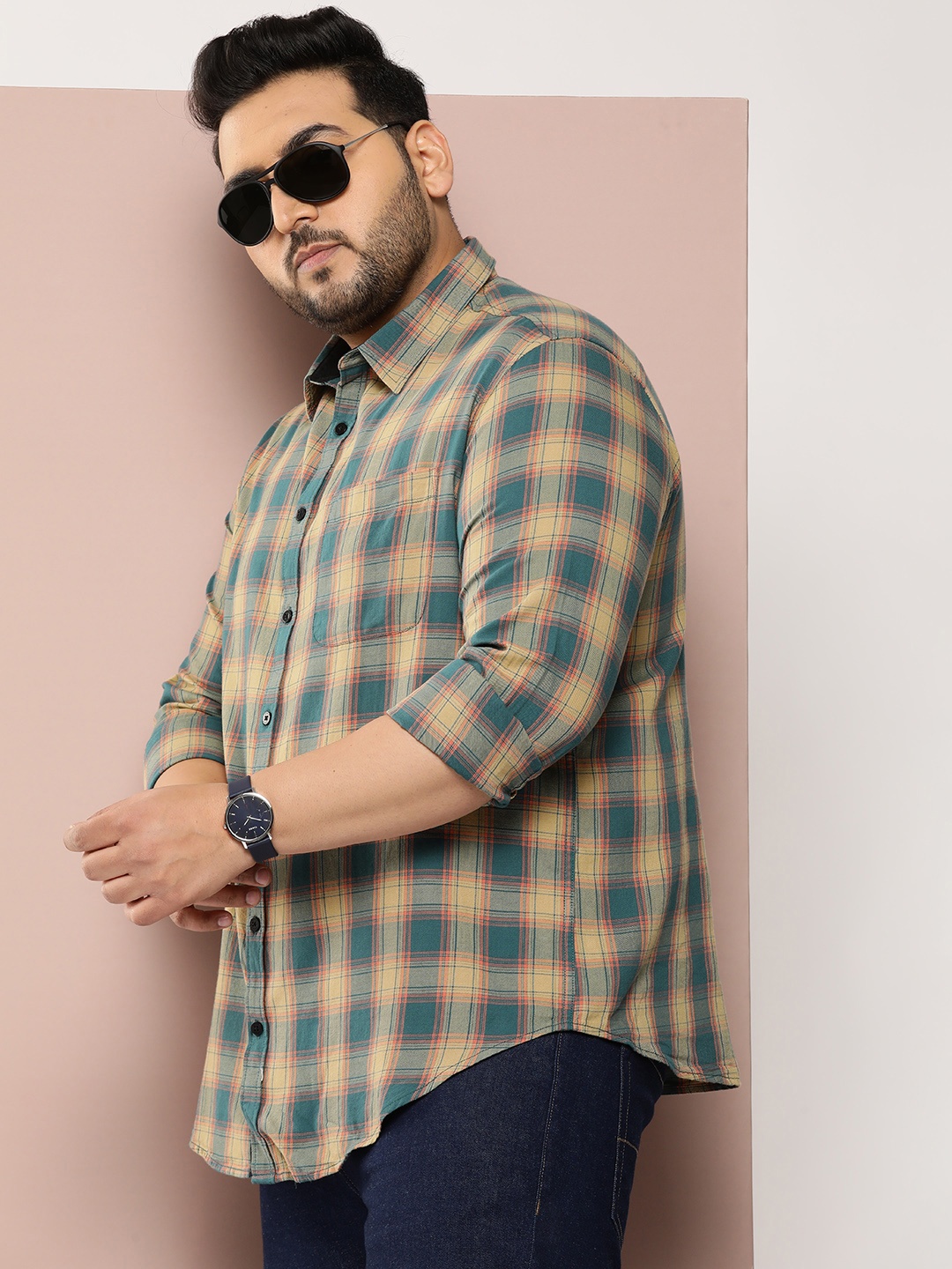 

Sztori Plus Size Checked Casual Shirt, Beige