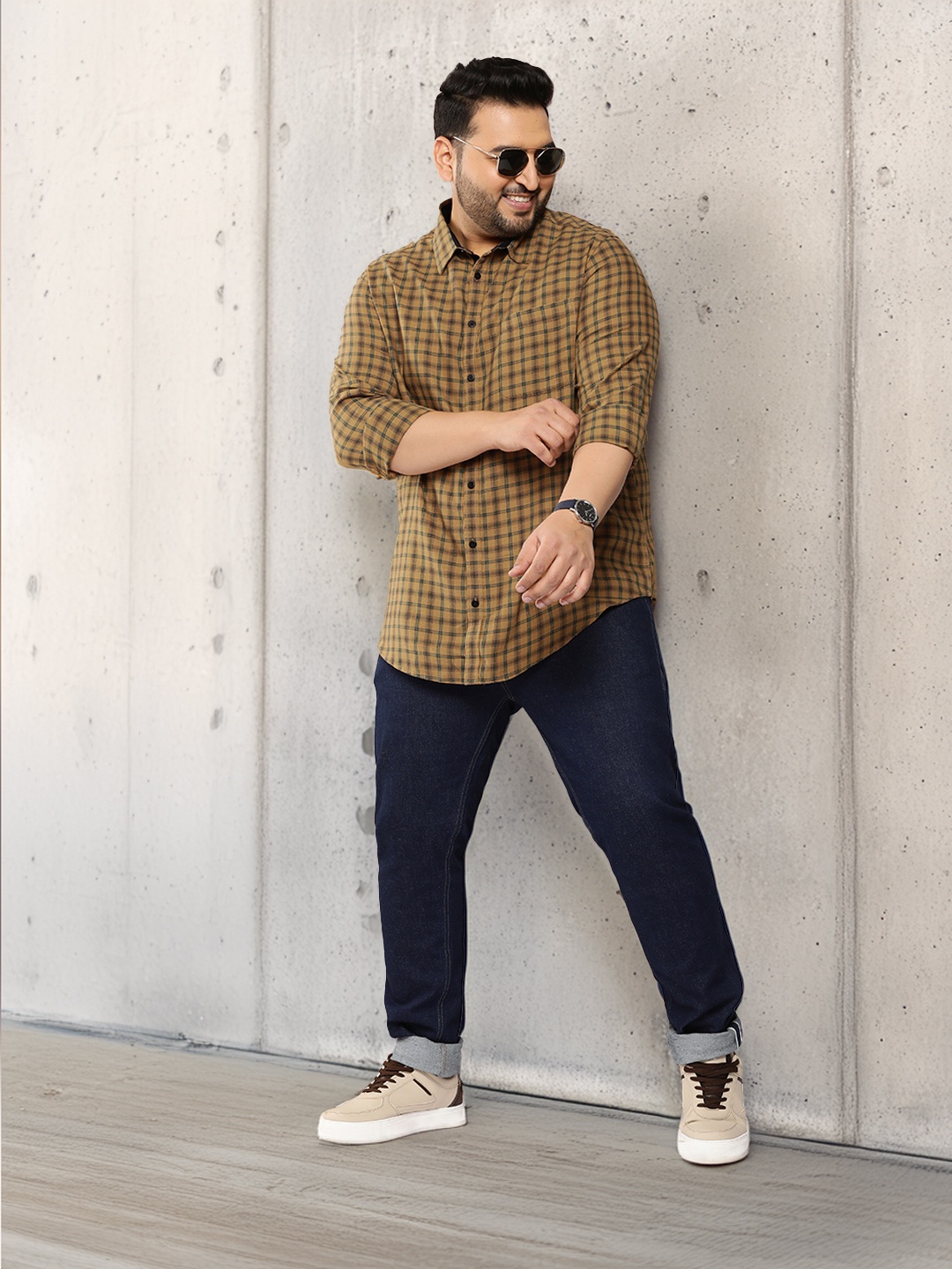 

Sztori Plus Size Opaque Checked Casual Shirt, Mustard