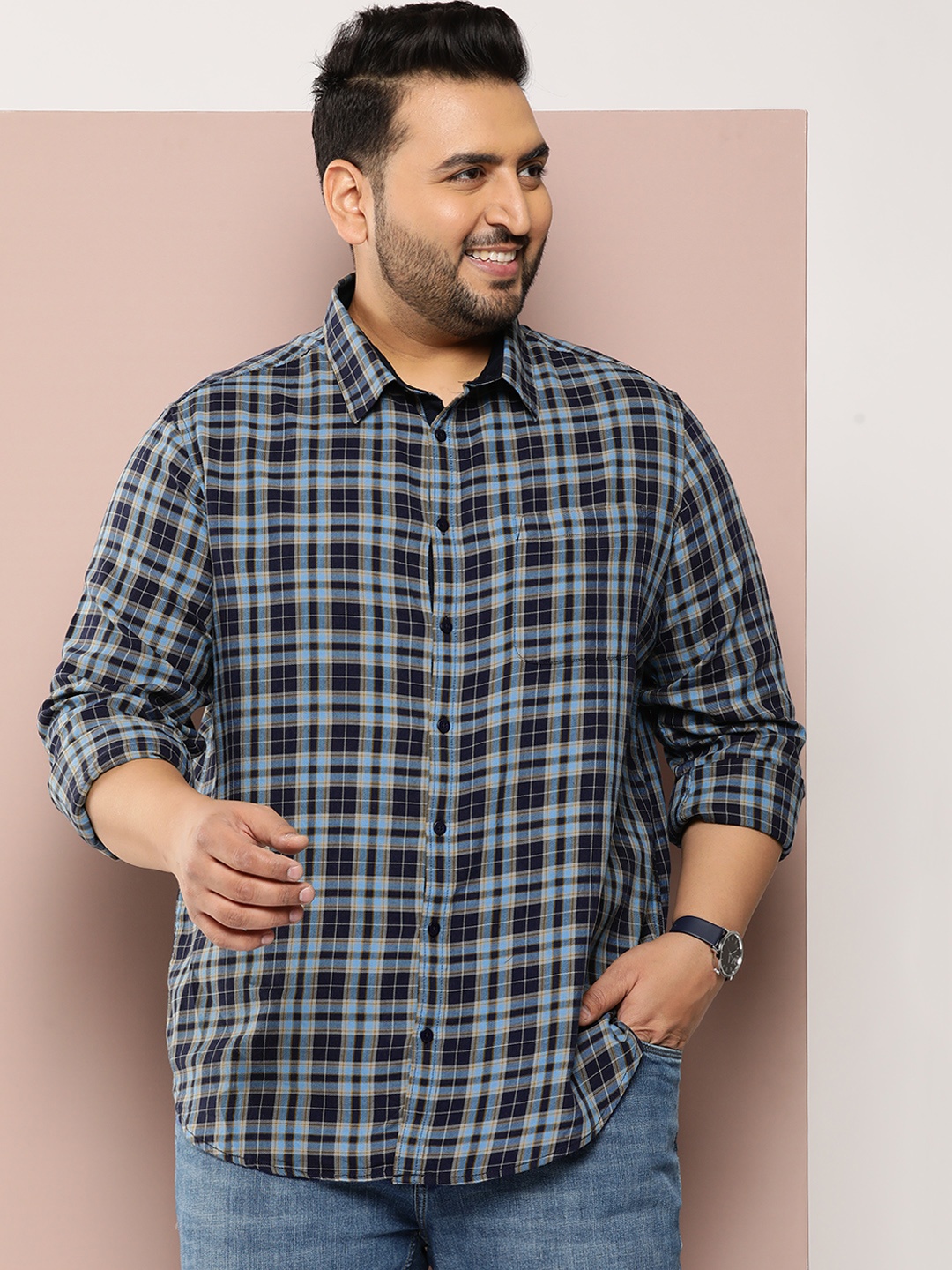 

Sztori Plus Size Checked Casual Shirt, Blue