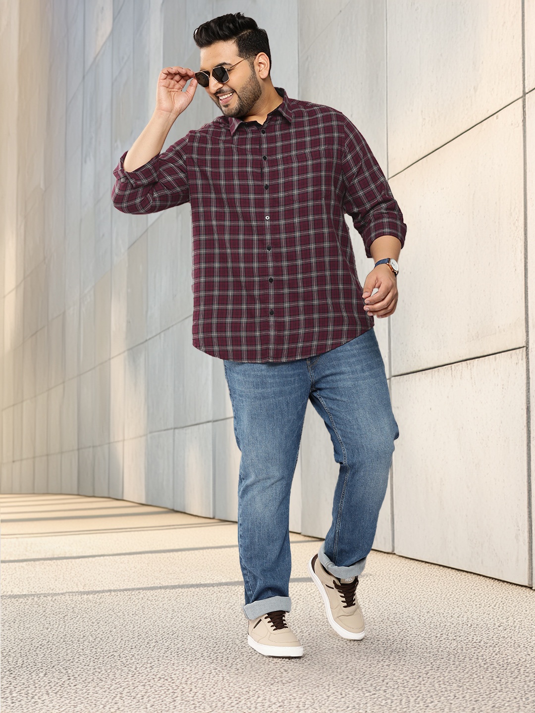 

Sztori Plus Size Opaque Checked Casual Shirt, Maroon