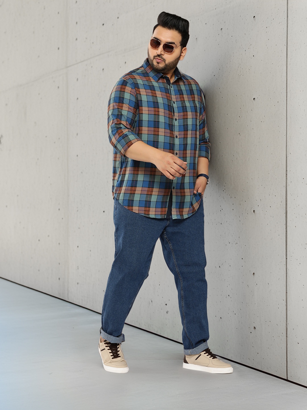 

Sztori Plus Size Pure Cotton Checked Casual Shirt, Blue